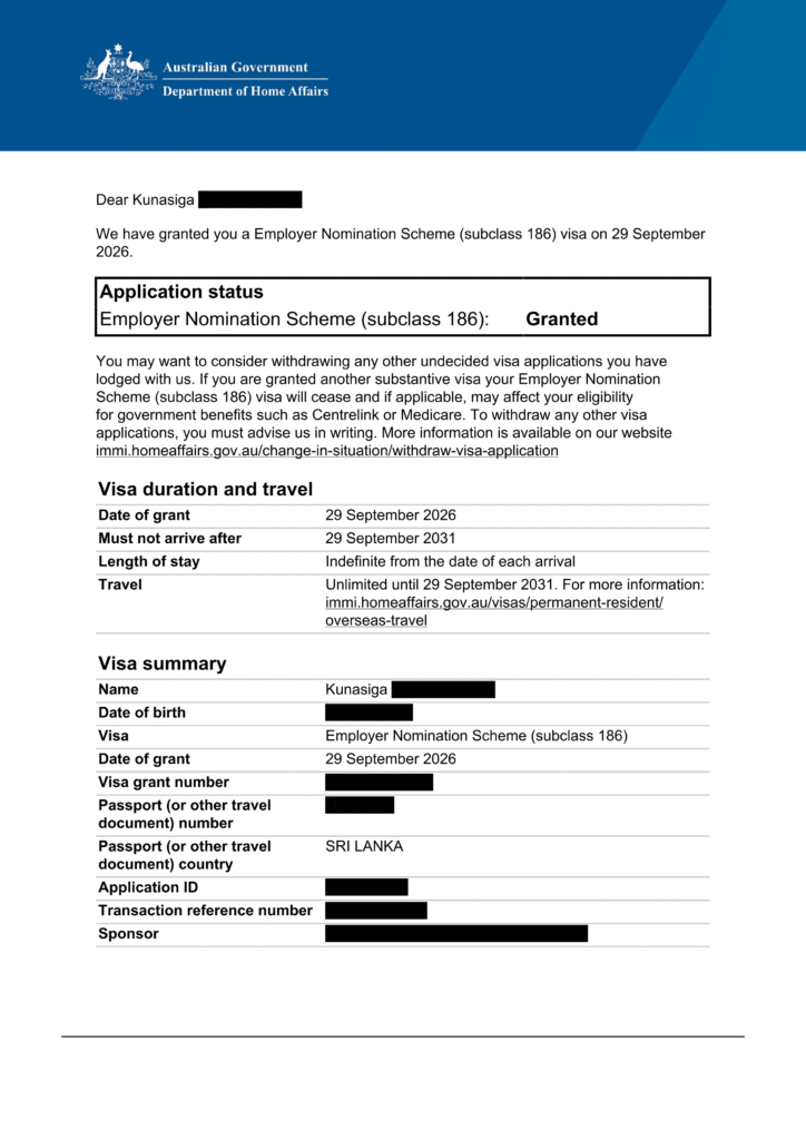 Grant - 186 (2) (Visa)
