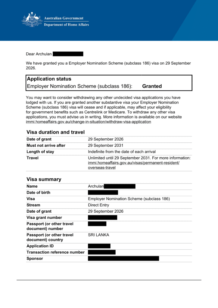 Grant - 186 (Visa)